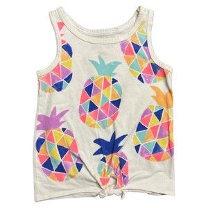 OshKosh Original Baby Girl White Colorful Pineapple Tank Top Size 18M Tie Front